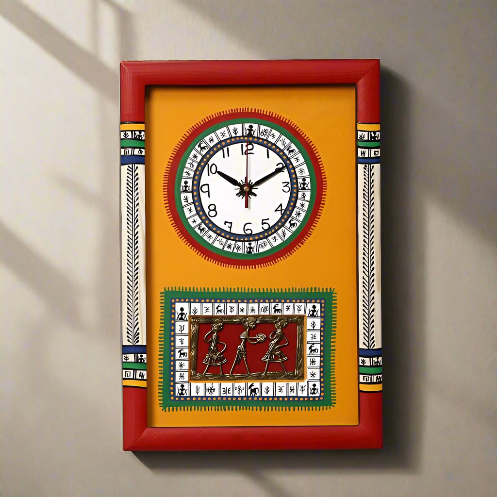 Buy Sanjoya Warli Wall Clock - Yellow Wall Clock from Vaaree