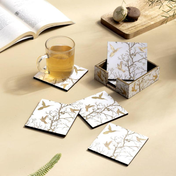 Buy Bird Haven Coaster With Stand (White) - Seven Piece Set Coasters from Vaaree