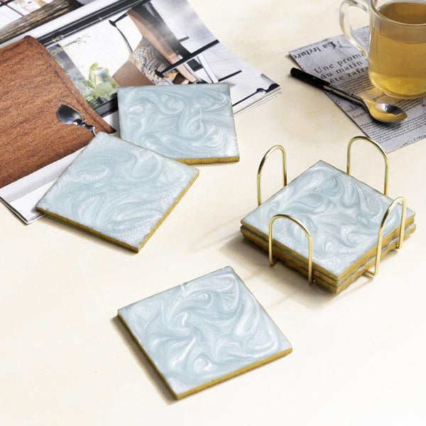 Buy Nuxa Resin Coaster With Stand (Aqua) - Seven Piece Set Coasters from Vaaree