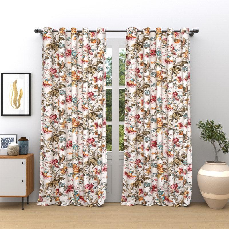 Buy Mivaana Floral Curtain (Red) - Set Of Two Curtains from Vaaree