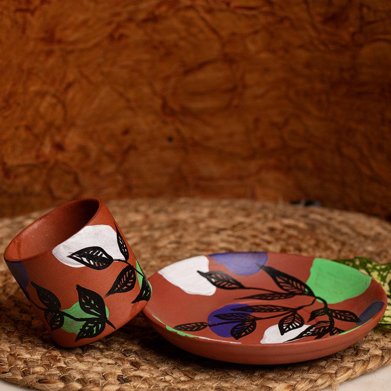 Buy Namura Handpainted Terracotta Kulhad - Set Of Two Tea Cup & Saucer from Vaaree