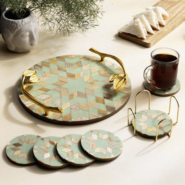 Buy Blue Star Round Platter With Coaster - Eight Piece Set Platter from Vaaree