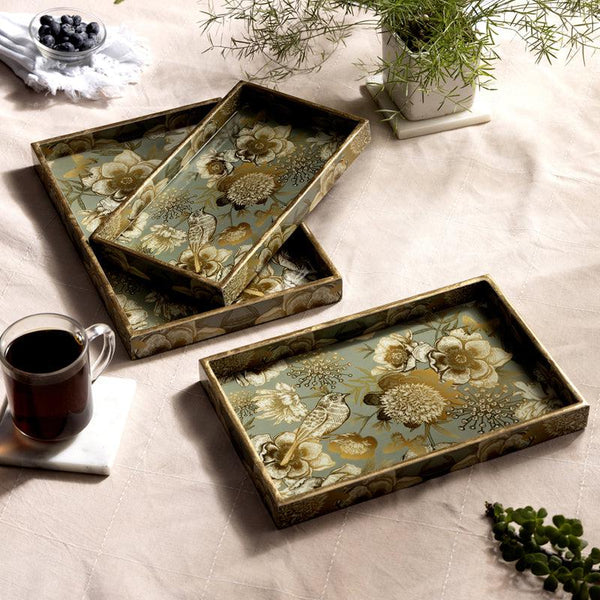 Buy Golden Garden Serving Tray - Set Of Three Serving Tray from Vaaree