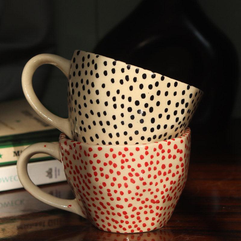 Buy Mosha Polka Red & Black Cup (250 ML) - Set of Two Mug & Tea Cup from Vaaree