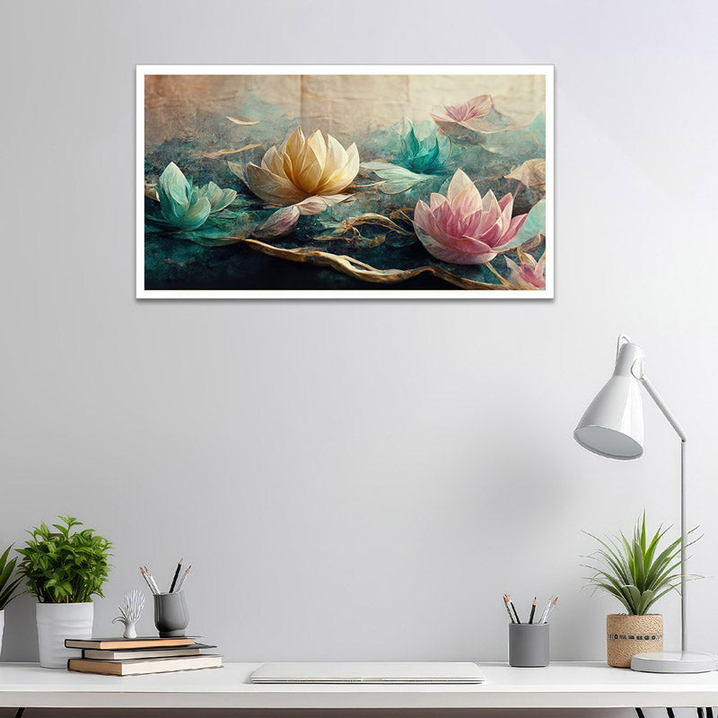 Buy Lotus Gardenia Floral Wall Painting With Frame Wall Art & Paintings from Vaaree