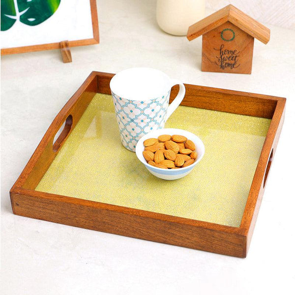 Buy Alma Ethnic Square Serving Tray - Yellow Serving Tray from Vaaree