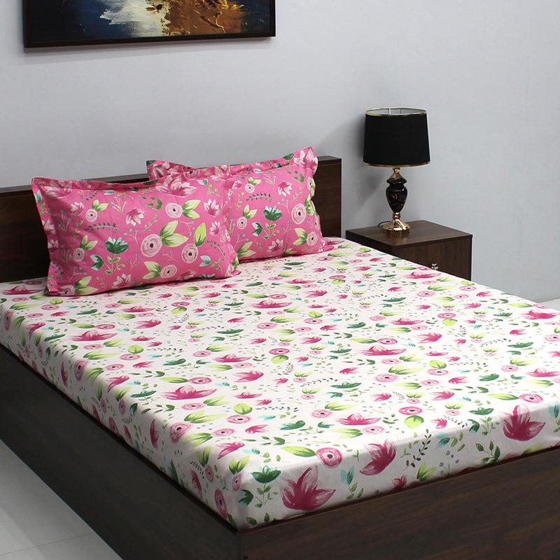 Buy Vidhi Floral Bedsheet - White & Pink Bedsheets from Vaaree