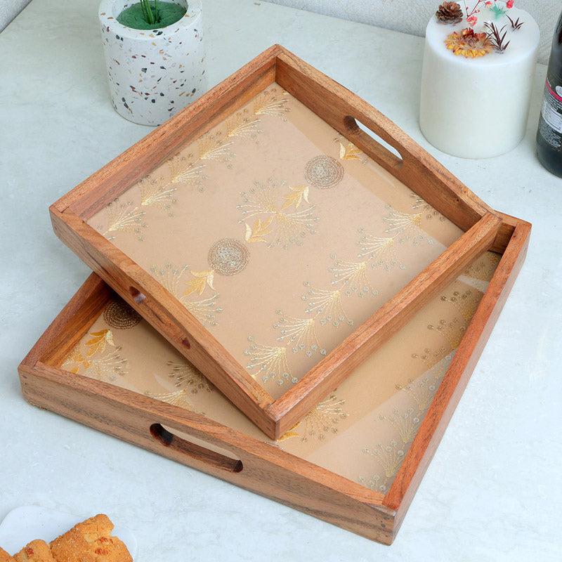 Buy Dola ethnic Square Serving Tray - Set Of Two Serving Tray from Vaaree