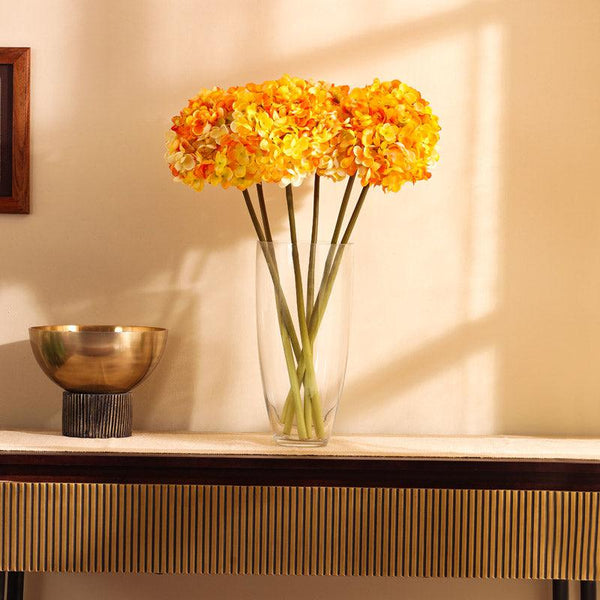 Buy Faux Realistic Hydrangea Flower Stick (Yellow) - Set Of Three Artificial Flowers from Vaaree