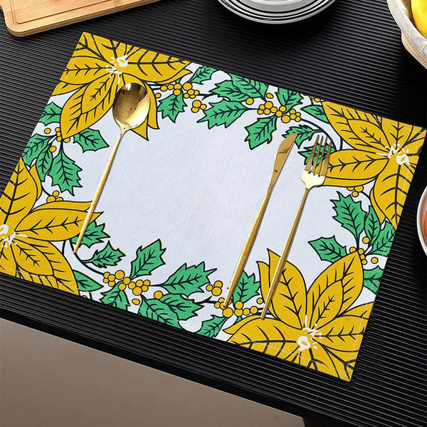 Buy Acora Floral Placemat (Yellow) - Set of Four Table Mats from Vaaree