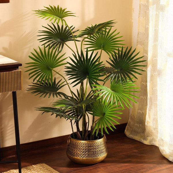 Buy Faux Realistic Fan Palm With Pot - 3.9 Feet Artificial Plants from Vaaree