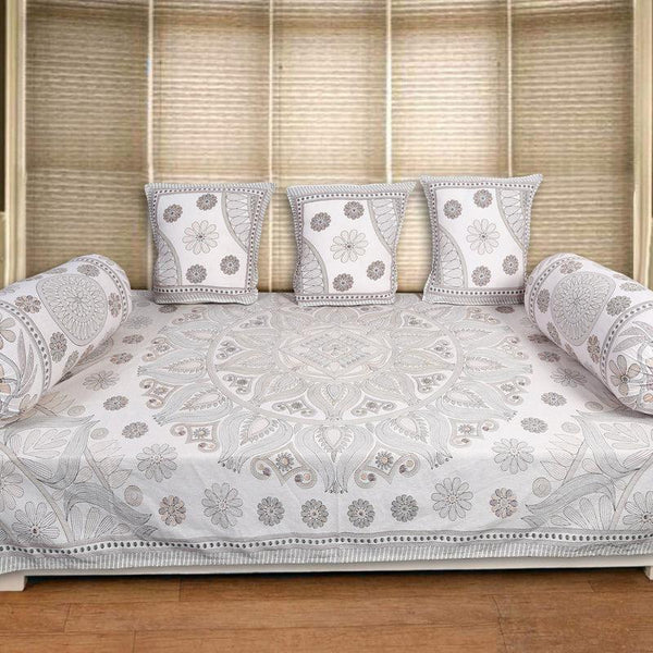 Buy Madviya Floral Diwan Set (Grey) - Six Piece Set Diwan Set from Vaaree