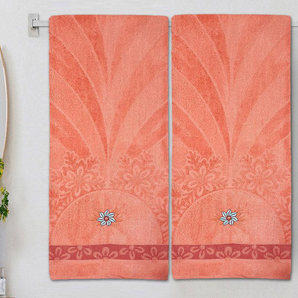 Buy Reto Flora Bath Towel (Orange) - Set Of Two Bath Towels from Vaaree