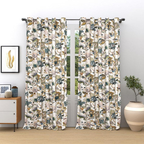 Buy Mivaana Floral Curtain (Creamy Blue) - Set Of Two Curtains from Vaaree