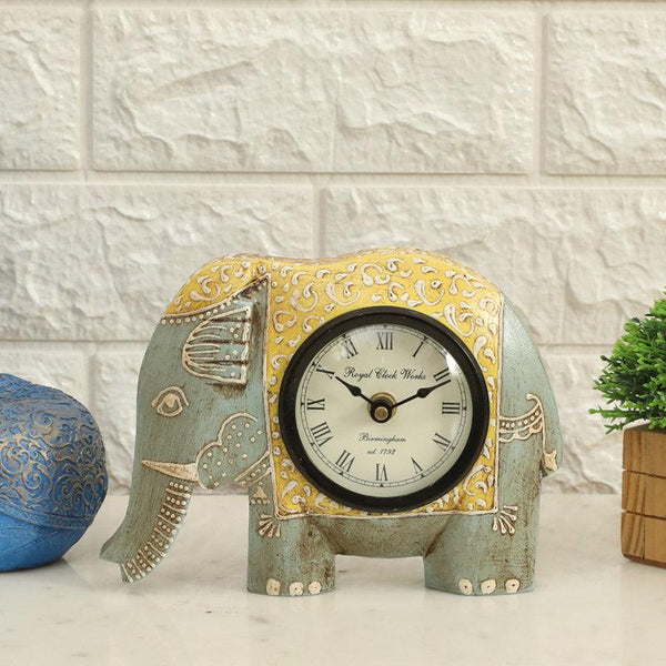 Buy Happy Haathi Handpainted Table Clock - Grey Table Clock from Vaaree