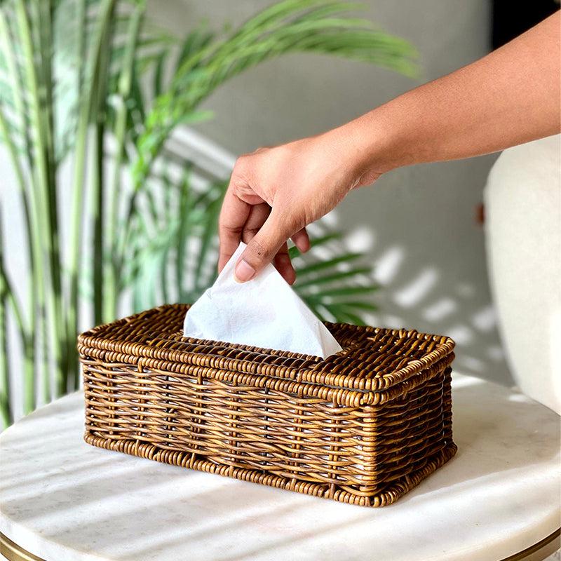 Buy Anura Rattan Tissue Box - Brown Tissue Holder from Vaaree