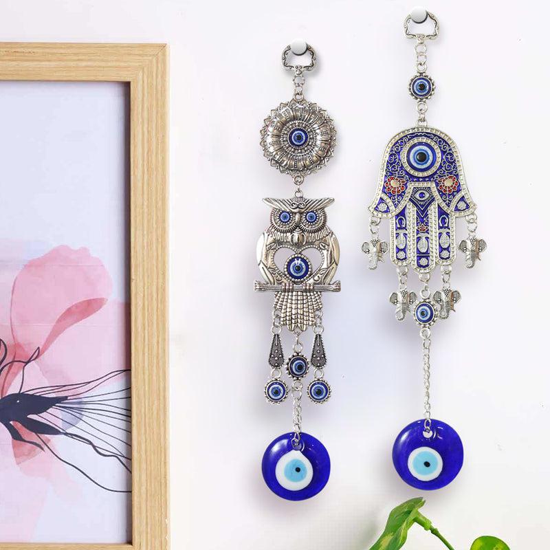 Buy Magic Owl & Hamsa Palm Evil Eye Wall Hanging - Set Of Two Wall Accents from Vaaree