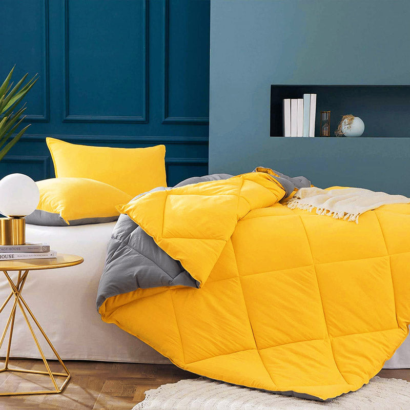 Buy Wide Checkered Comforter- Grey & Yellow Comforters & AC Quilts from Vaaree