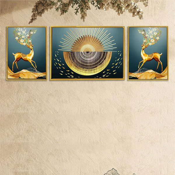 Buy Chloe Golden Wall Art - Set Of Three Wall Art & Paintings from Vaaree