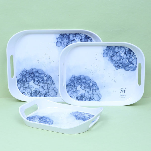 Buy Hydrangea Florae Serving Tray (Blue) - Set Of Three Serving Tray from Vaaree