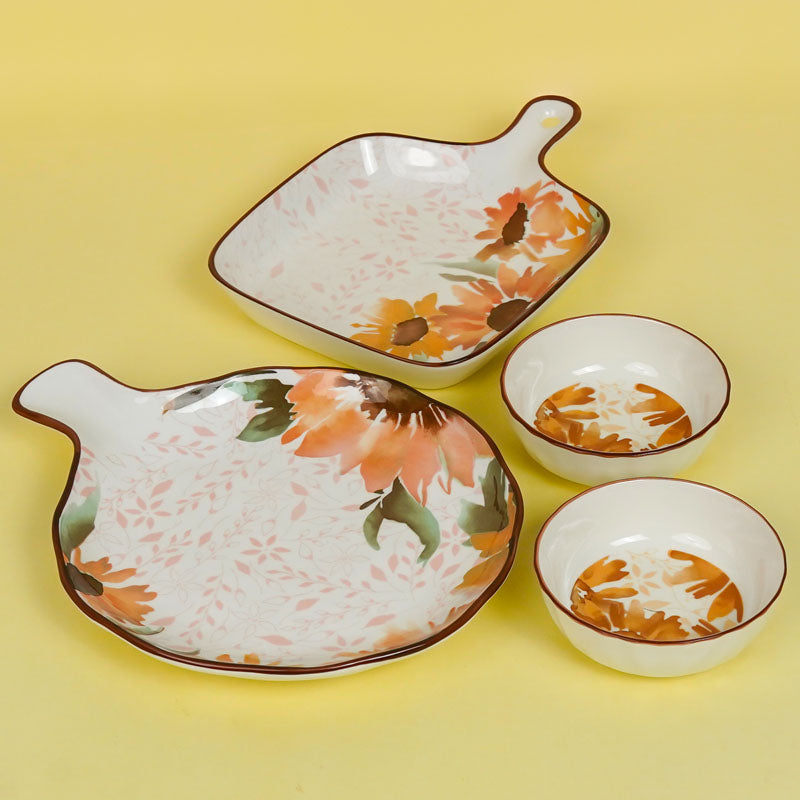 Buy Sunflower Chic Glow Serving Set - Four Piece Set Dinner Set from Vaaree