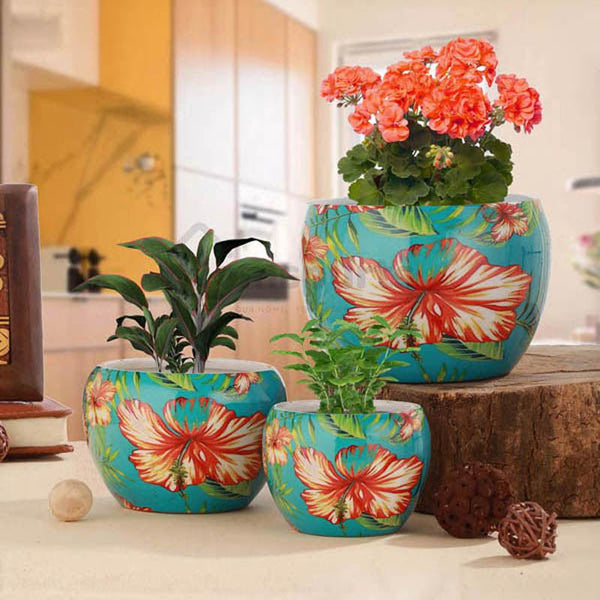 Buy Hibiscus Handcrafted Planter - Set Of Three Pots & Planters from Vaaree