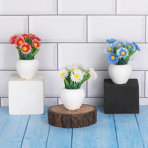 Buy Faux Daisy Dove Plant With Pot - Set Of Three Artificial Plants from Vaaree