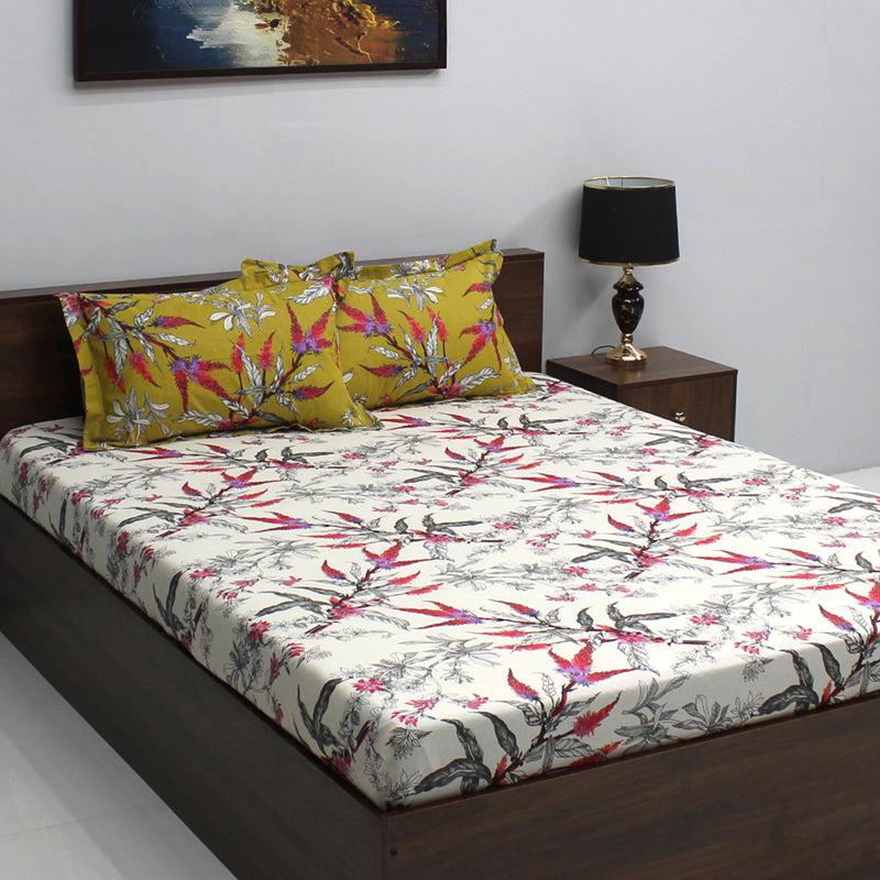 Buy Waida Floral Bedsheet - Yellow & White Bedsheets from Vaaree