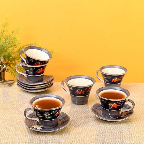 Buy Tusker Grace Ceramic Cup & Saucer (135 ML) - Twelve Piece Set Tea Cup & Saucer from Vaaree