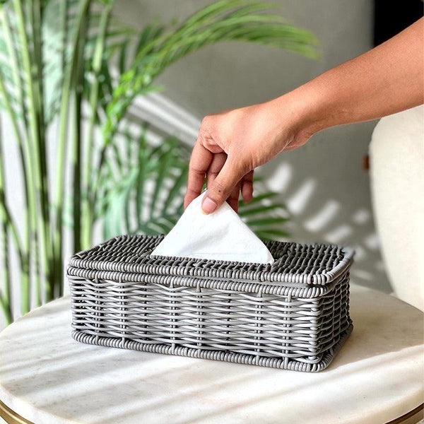 Buy Anura Rattan Tissue Box - Grey Tissue Holder from Vaaree