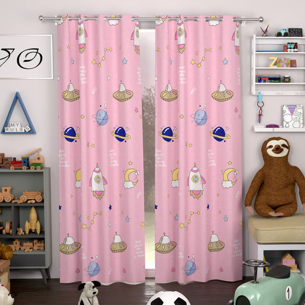 Space Travel Printed Curtain - Set Of Three
