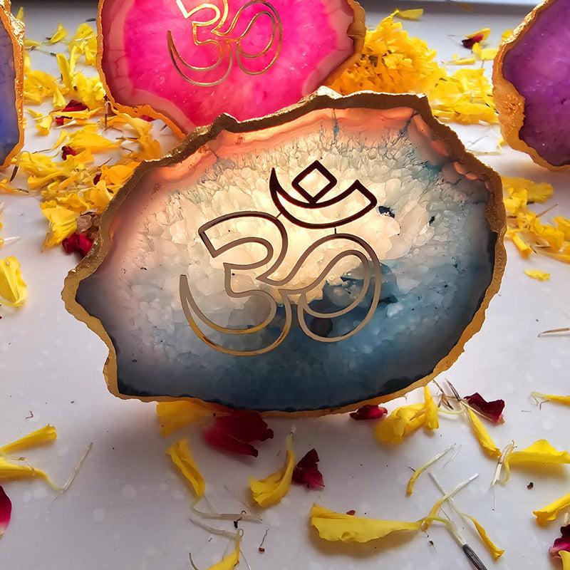 Buy Festive Om Tealight Candle Holder - Turquoise Gift Box from Vaaree