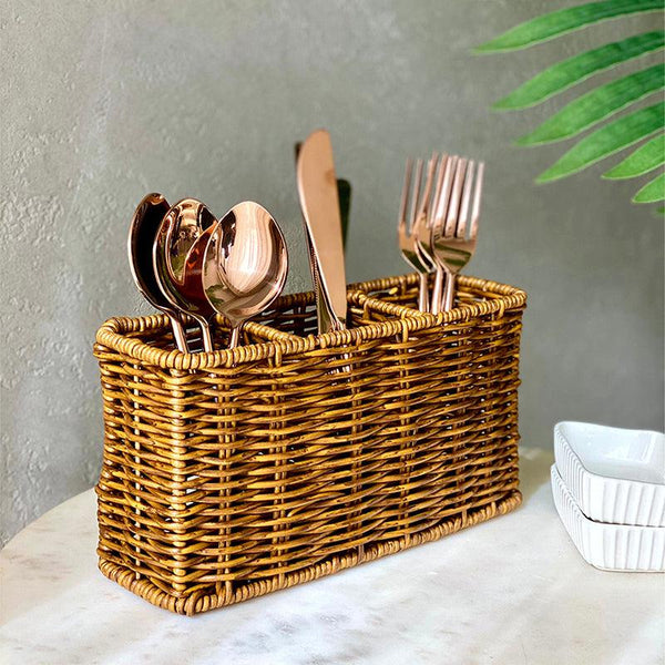 Buy Anura Rattan Cutlery Holder - Brown Cutlery Stand from Vaaree