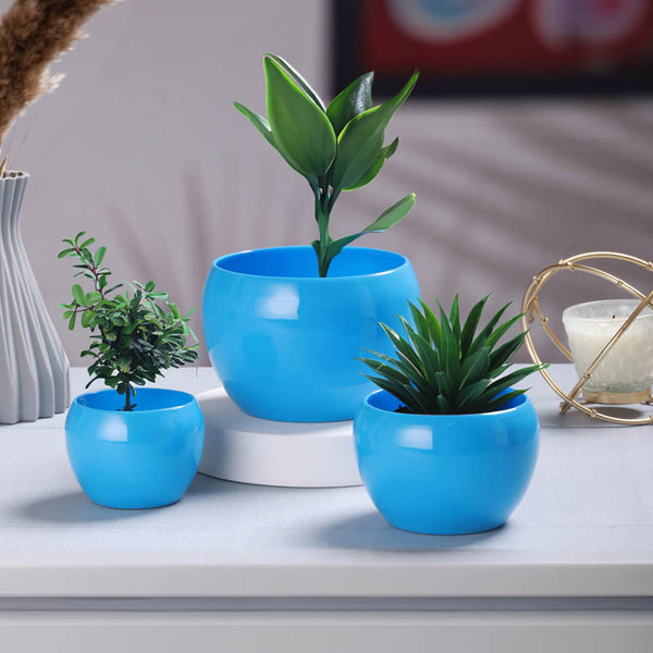 Buy Alisha Handcrafted Planter (Blue) - Set Of Three Pots & Planters from Vaaree