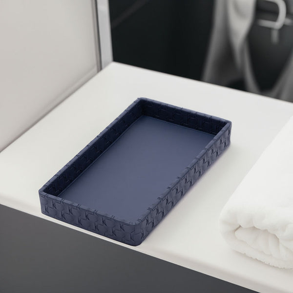 Buy Lorae Vegan Leather Bathroom Tray - Navy Blue Accessories & Sets from Vaaree