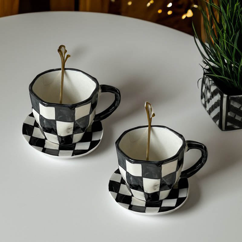 Buy Checkmate Cup & Saucer (240 ML) - Four Piece Set Tea Cup & Saucer from Vaaree