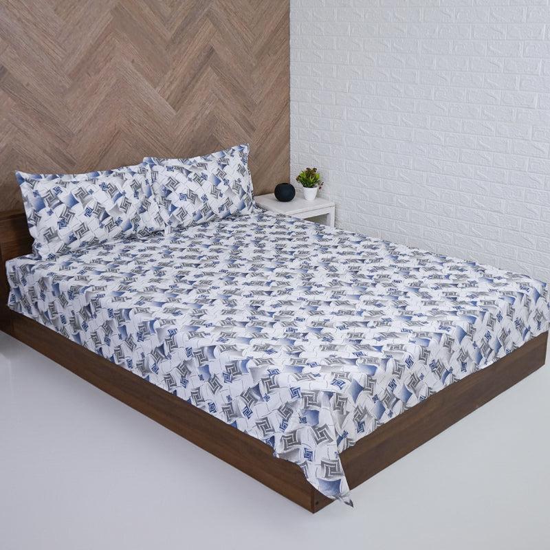 Buy Borva Geometric Bedsheet - Blue Bedsheets from Vaaree