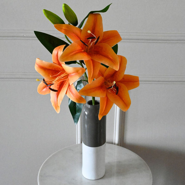 Faux Everlasting Lily Flower Stick - Orange