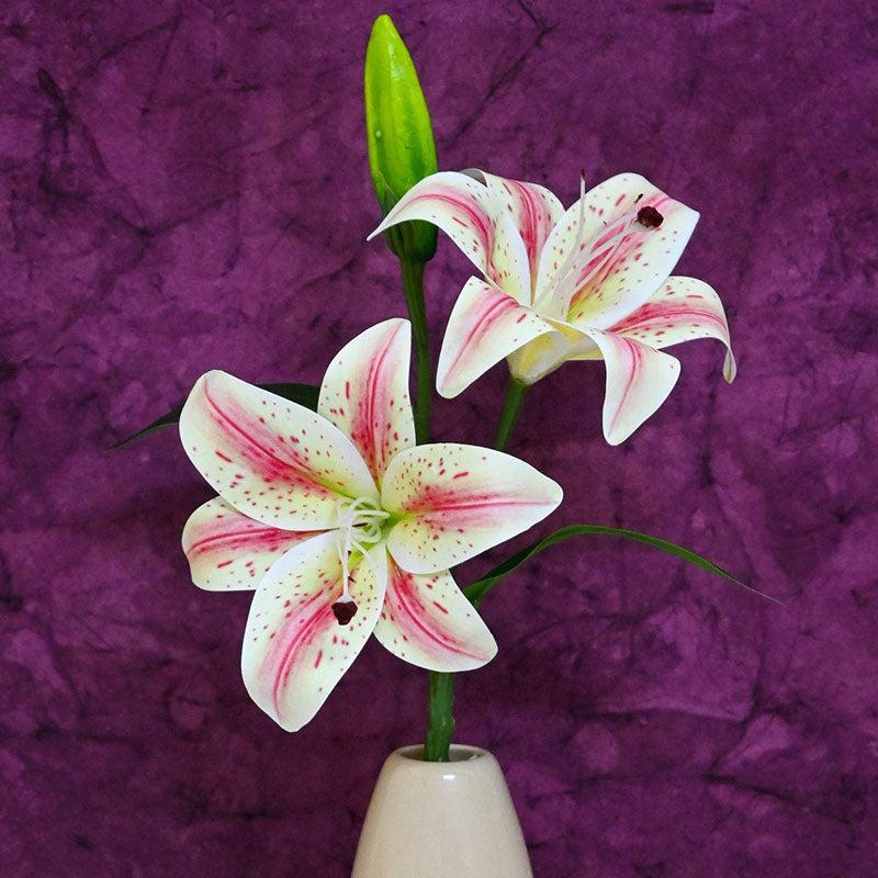 Buy Faux Everlasting Lily Flower Stick - White & Peach Artificial Flowers from Vaaree