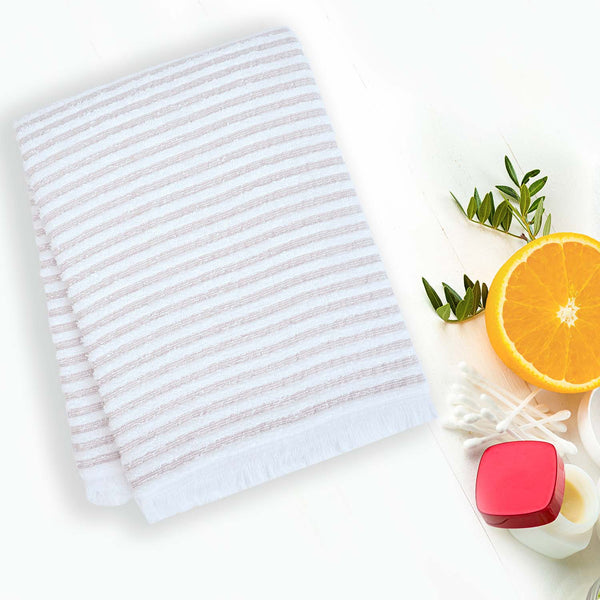 Buy Micro Cotton LuxeDry Striped Comfort Bath Towel - Beige & White Bath Towels from Vaaree