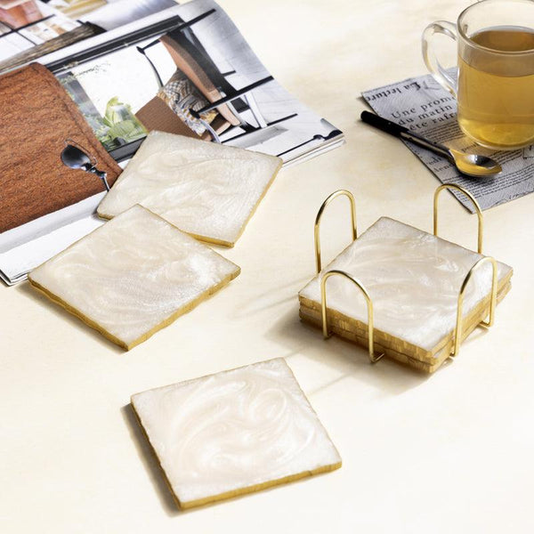 Buy Nuxa Resin Coaster With Stand (Cream) - Seven Piece Set Coasters from Vaaree