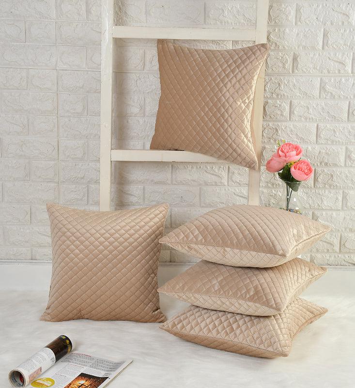 Buy Orson Quilted Velvet Cushion Cover (Beige) - Set Of Five Cushion Cover Sets from Vaaree