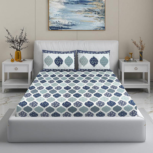 Buy Leafy Lure Ethnic Bedsheet - Blue & Grey Bedsheets from Vaaree