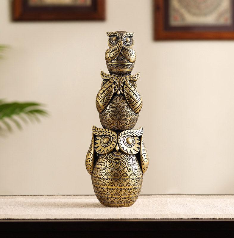 Buy Three Wise Owl Ornate Showpiece Showpieces from Vaaree