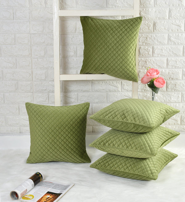 Orson Quilted Velvet Cushion Cover (Light Green) - Set Of Five