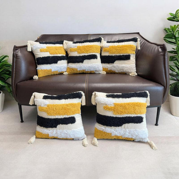 Buy Bee Stripe Tufted Cushion Cover - Set Of Five Cushion Cover Sets from Vaaree