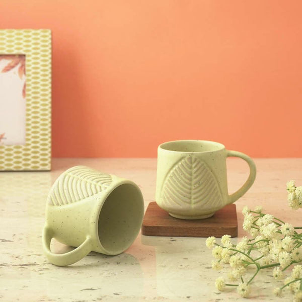 Buy Cove Leaf Mug (Light Green) - Set Of Two Online in India | Mug & Tea Cup on Vaaree