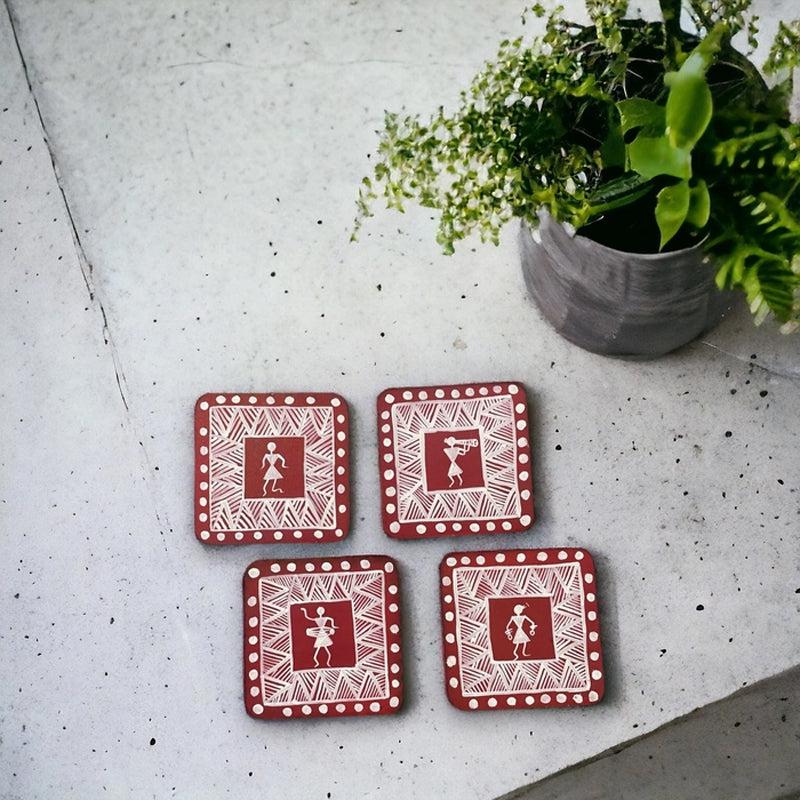 Buy Shilova Handcrafted Coaster (Red) - Set Of Four Coasters from Vaaree