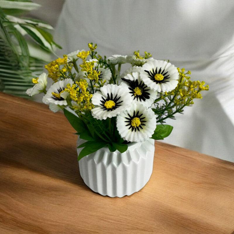 Buy Faux Aster Plant With Pot - White & Yellow Artificial Plants from Vaaree