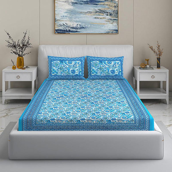 Buy Manohara Floral Bedsheet - Blue Bedsheets from Vaaree